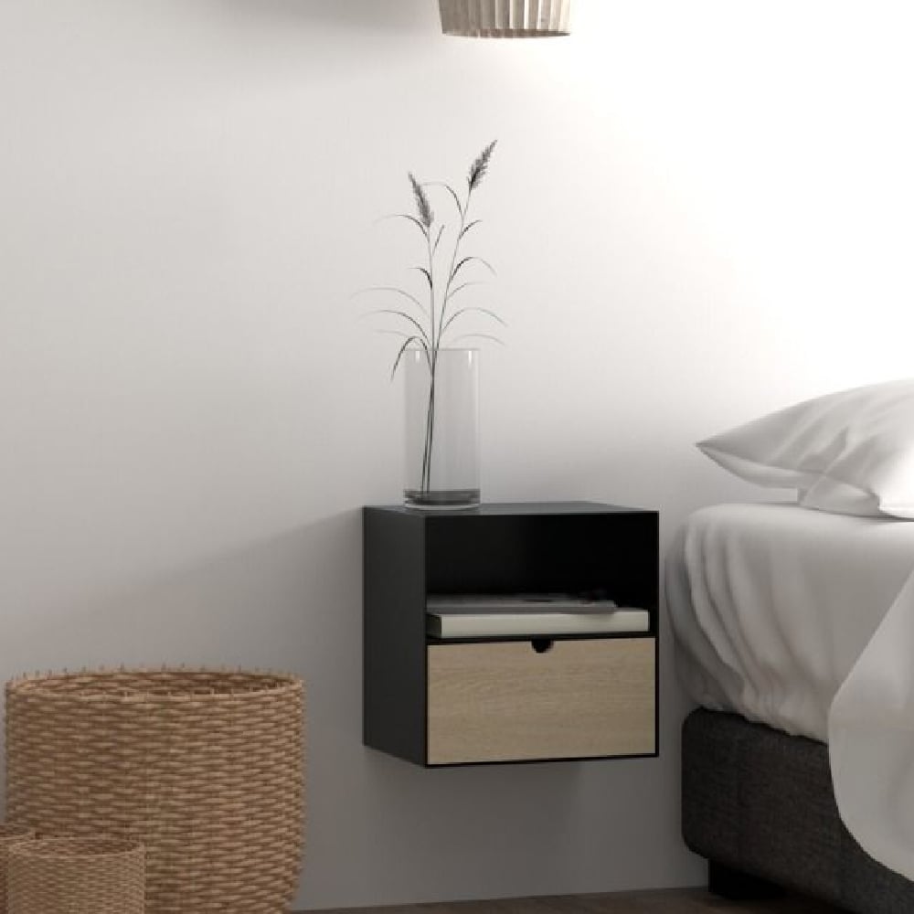 Read more about Indio wooden bedside cabinet with 1 drawer in black and bamboo