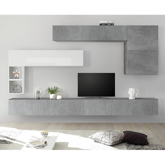 Read more about Infra large entertainment unit in cement effect and white gloss