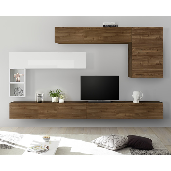 Read more about Infra large entertainment unit in dark walnut and white gloss