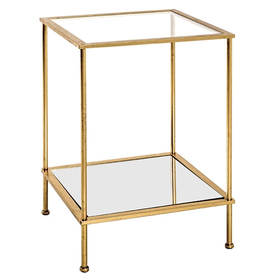 Read more about Inman square mirrored glass side table in gold with undershelf
