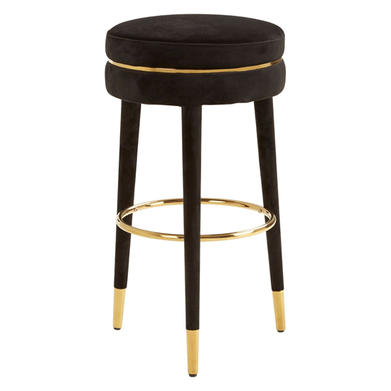 Photo of Intercrus upholstered velvet bar stool in black and gold