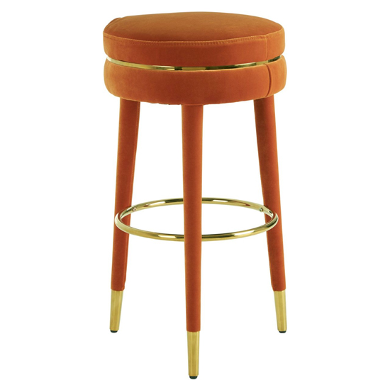 Photo of Intercrus upholstered velvet bar stool in orange and gold