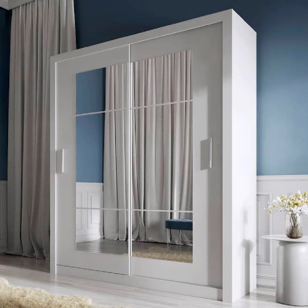 ionia mirrored wardrobe with 2 sliding doors in matt white