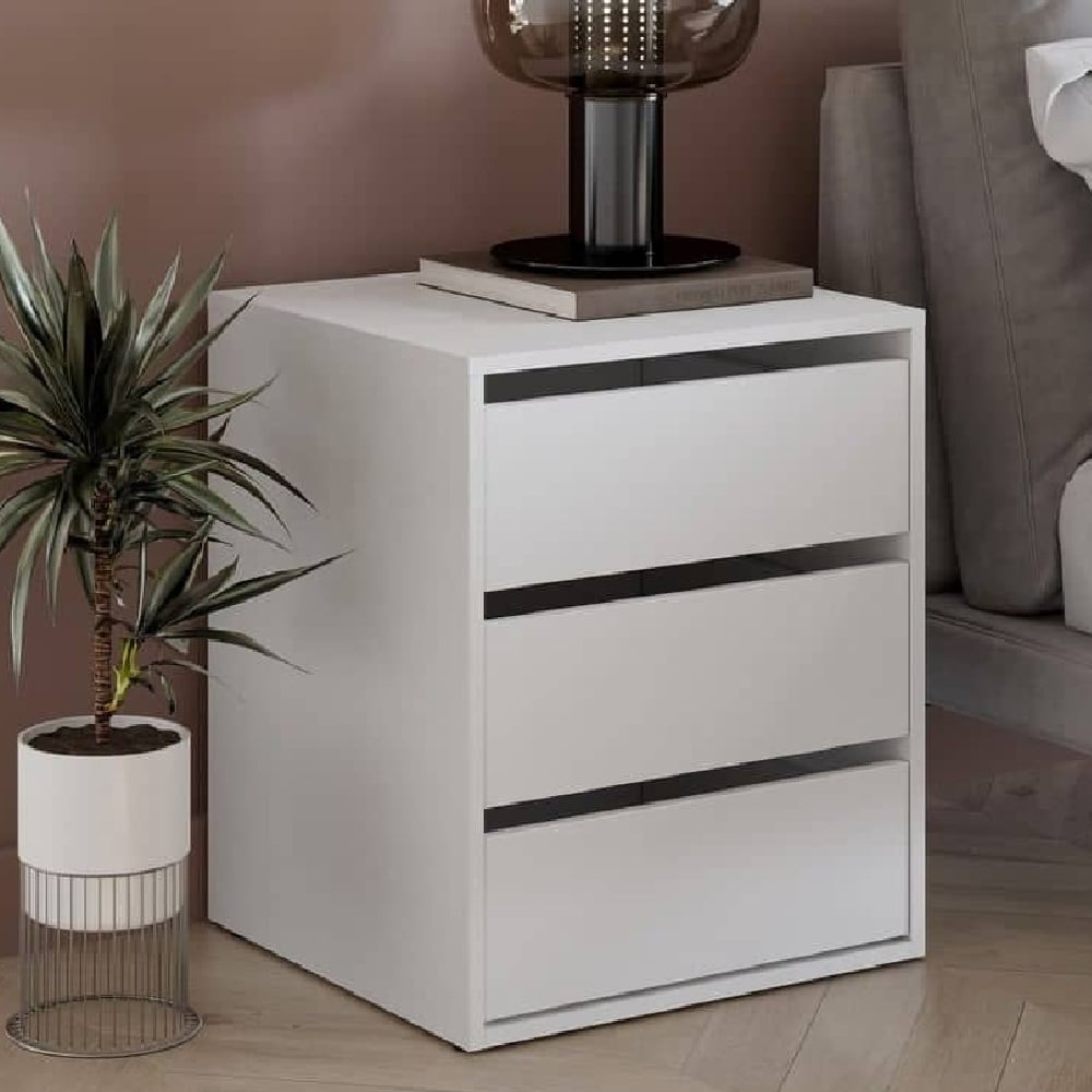 ionia wooden chest of 3 drawers in matt white