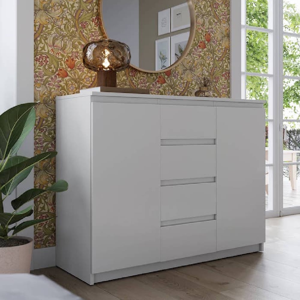 ionia wooden sideboard with 2 doors 4 drawers in matt white