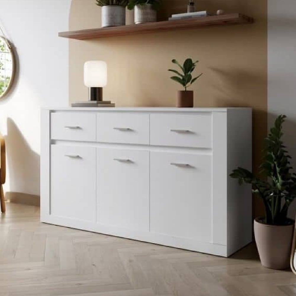 ionia wooden sideboard with 3 doors 3 drawers in matt white