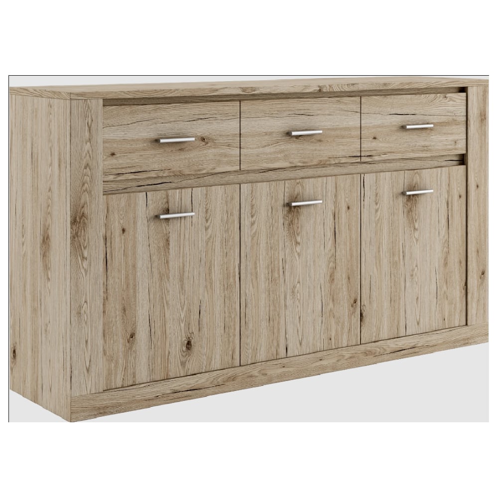 ionia wooden sideboard with 3 doors 3 drawers in san remo oak