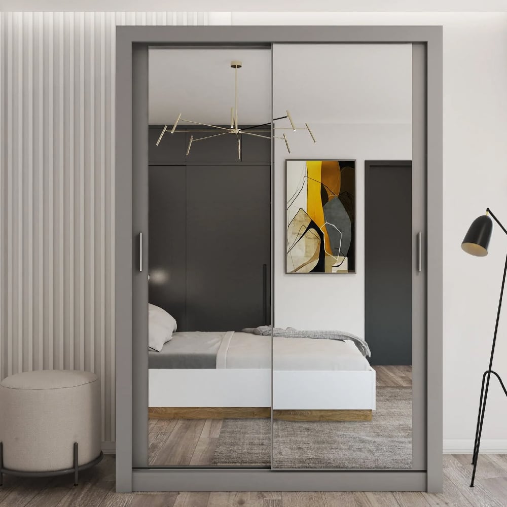 ionia wooden wardrobe 150cm with 2 sliding doors in grey