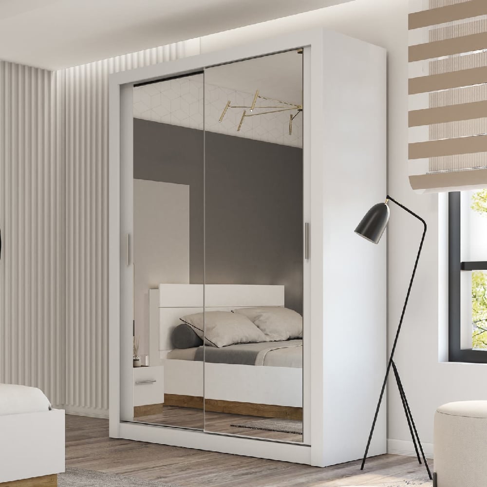 ionia wooden wardrobe 150cm with 2 sliding doors in white