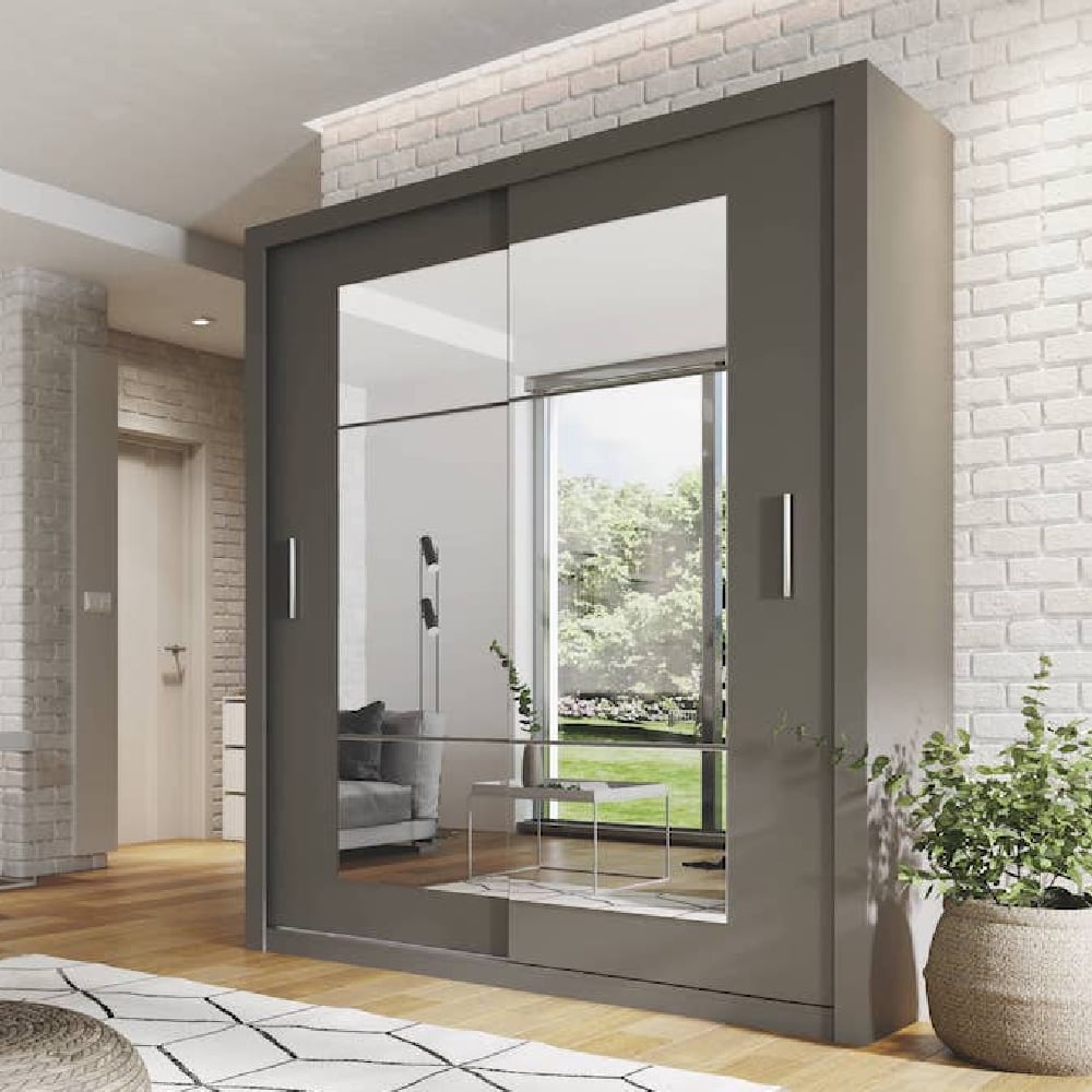 ionia wooden wardrobe 180cm with 2 sliding doors in matt grey