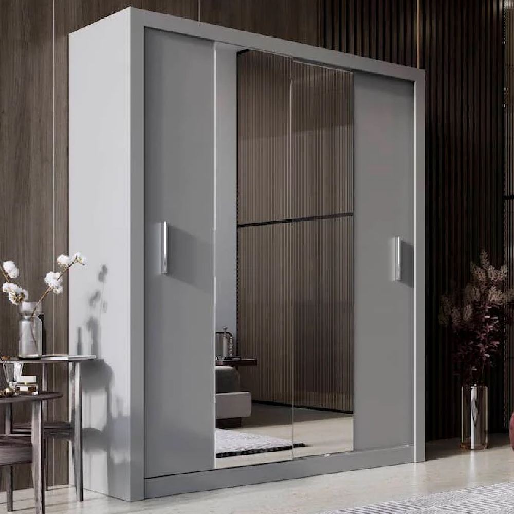 ionia wooden wardrobe with 2 sliding doors in matt grey