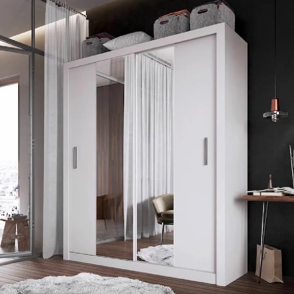 ionia wooden wardrobe with 2 sliding doors in matt white