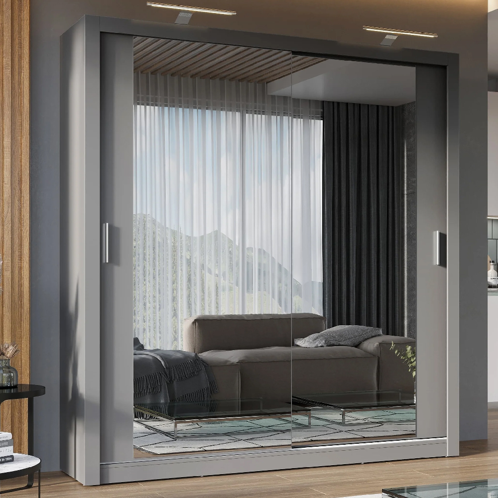 ionia wooden wardrobe 200cm with 2 sliding doors in grey