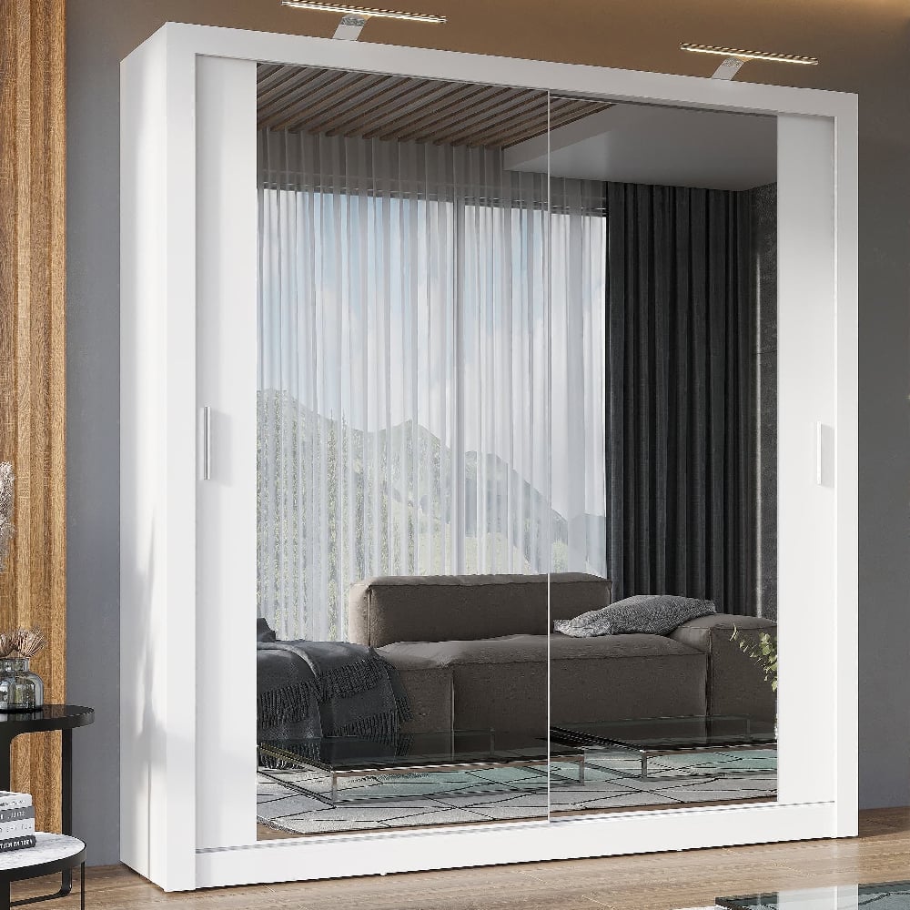 ionia wooden wardrobe 200cm with 2 sliding doors in white