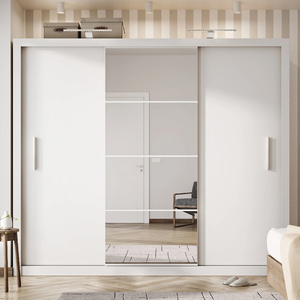 ionia wooden wardrobe with 3 sliding doors in matt white