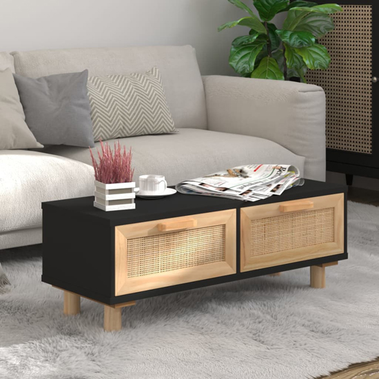 Read more about Alfy coffee table with 2 drawers in black and natural rattan