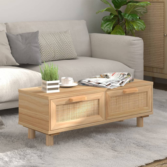 Product photograph of Alfy Coffee Table With 2 Drawers In Brown And Natural Rattan from Furniture in Fashion
