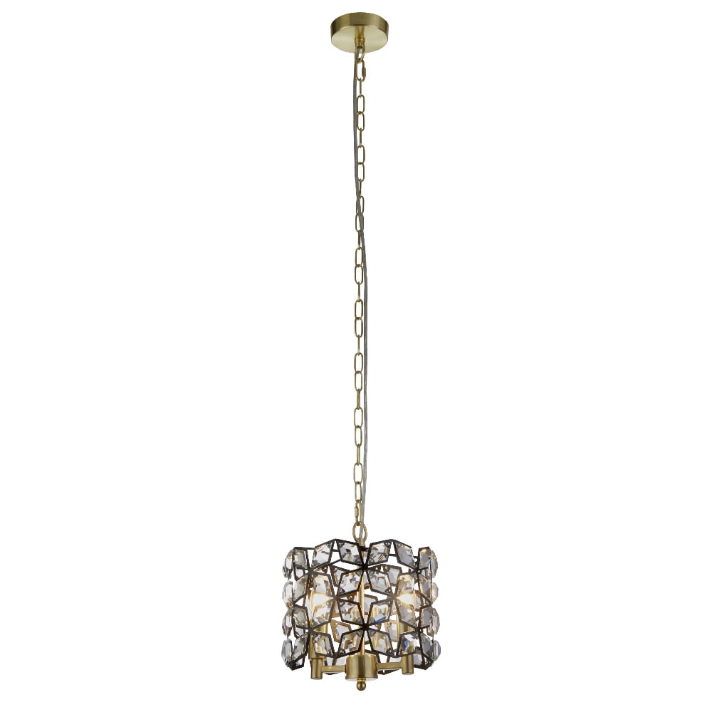 Product photograph of Iris 2 Light Crystal Frame Pendant Light In Black And Brass from Furniture in Fashion