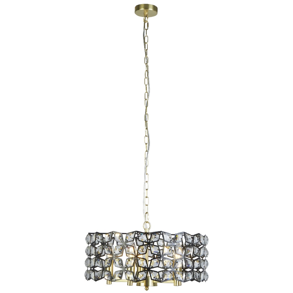 Product photograph of Iris 5 Light Crystal Frame Pendant Light In Black And Brass from Furniture in Fashion