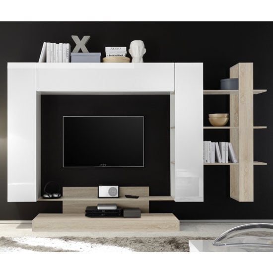Read more about Iris large entertainment unit in white high gloss and samoa oak