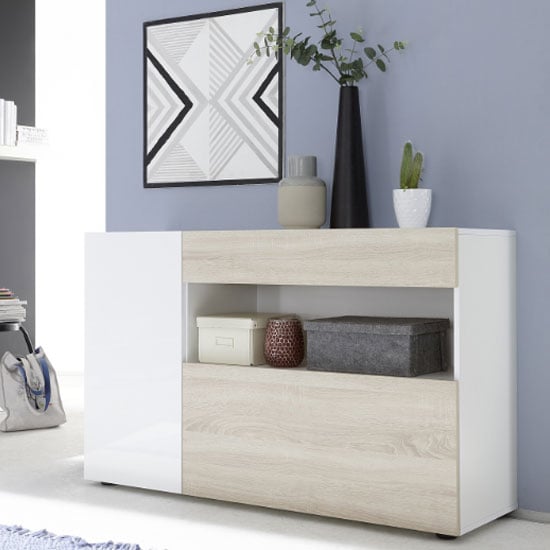 Read more about Iris wooden sideboard in white high gloss and samoa oak