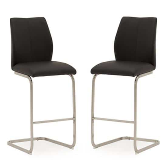 Read more about Irmak black leather bar chairs with steel frame in pair