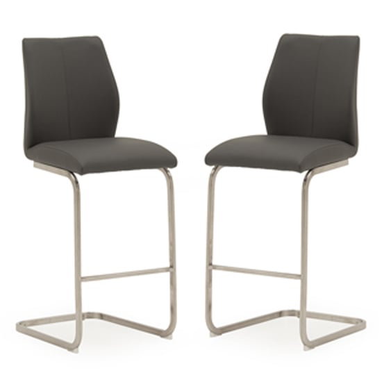 Product photograph of Irmak Grey Leather Bar Chairs With Steel Frame In Pair from Furniture in Fashion