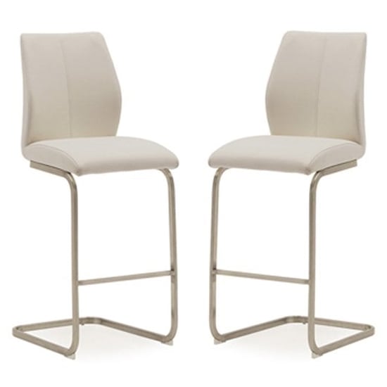 Photo of Irmak taupe leather bar chairs with steel frame in pair