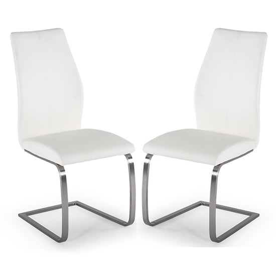 Photo of Irmak white leather dining chairs with steel frame in pair