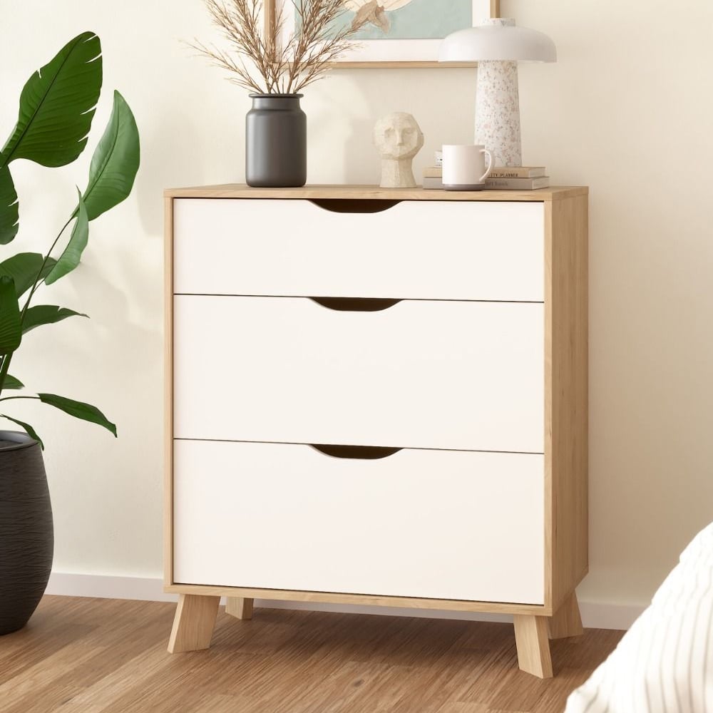 Product photograph of Irvine Wooden Chest Of 3 Drawers In Oak And White from Furniture in Fashion