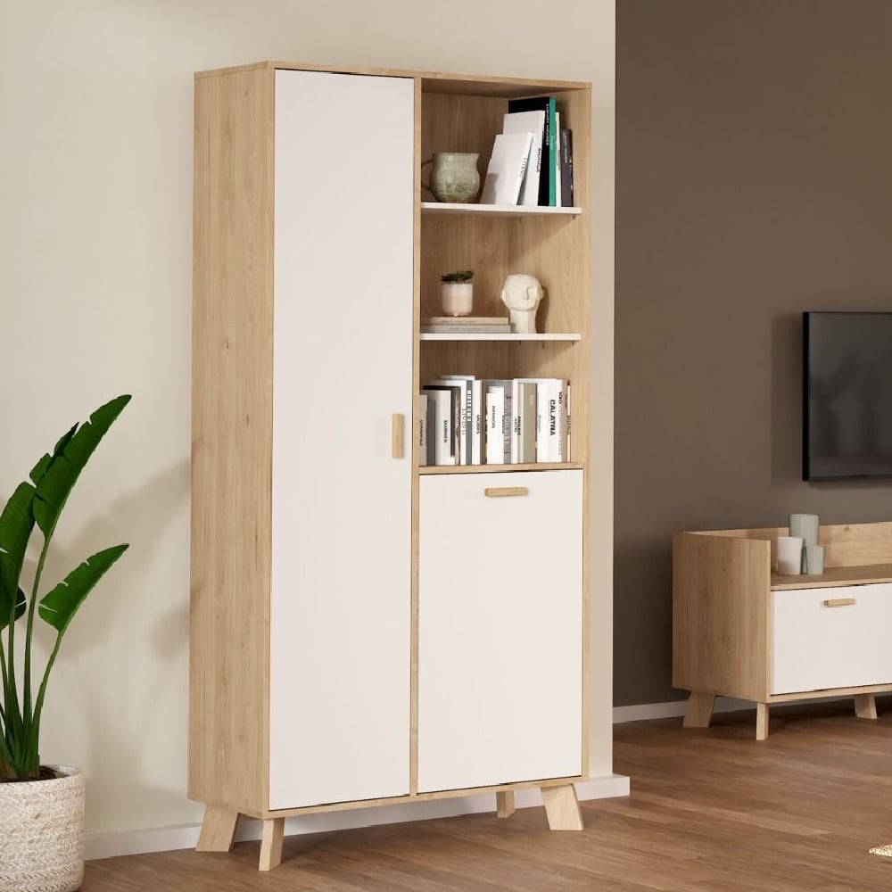 Product photograph of Irvine Wooden Display Cabinet With 2 Doors In Oak And White from Furniture in Fashion