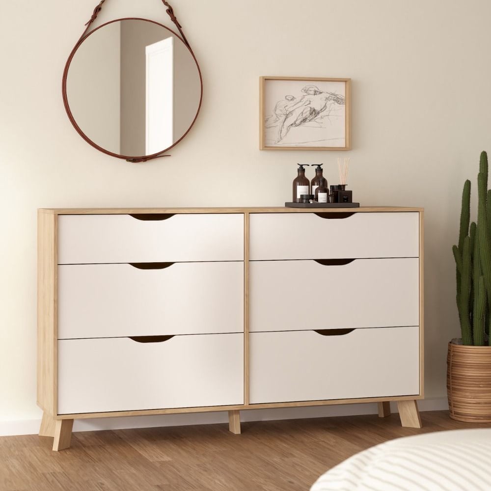 Product photograph of Irvine Wooden Dressing Table With 6 Drawers In Oak And White from Furniture in Fashion