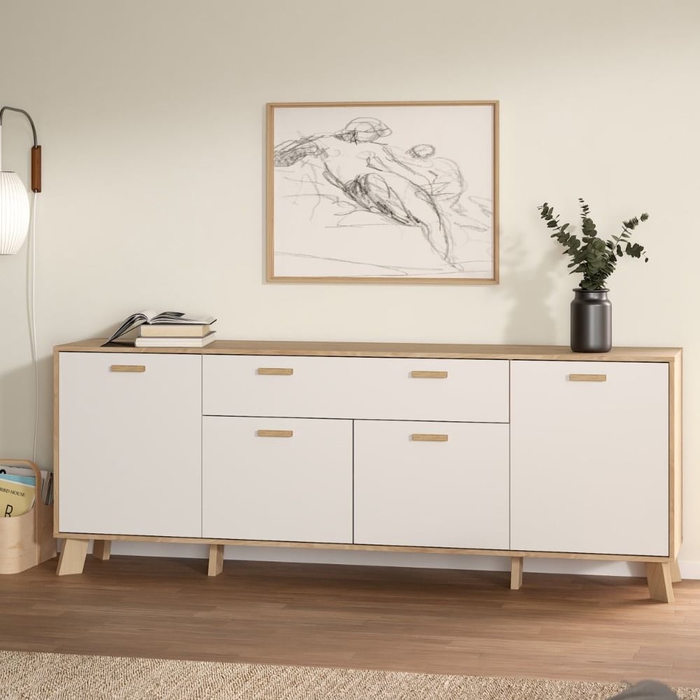 Product photograph of Irvine Wooden Sideboard With 4 Doors 1 Drawer In Oak And White from Furniture in Fashion