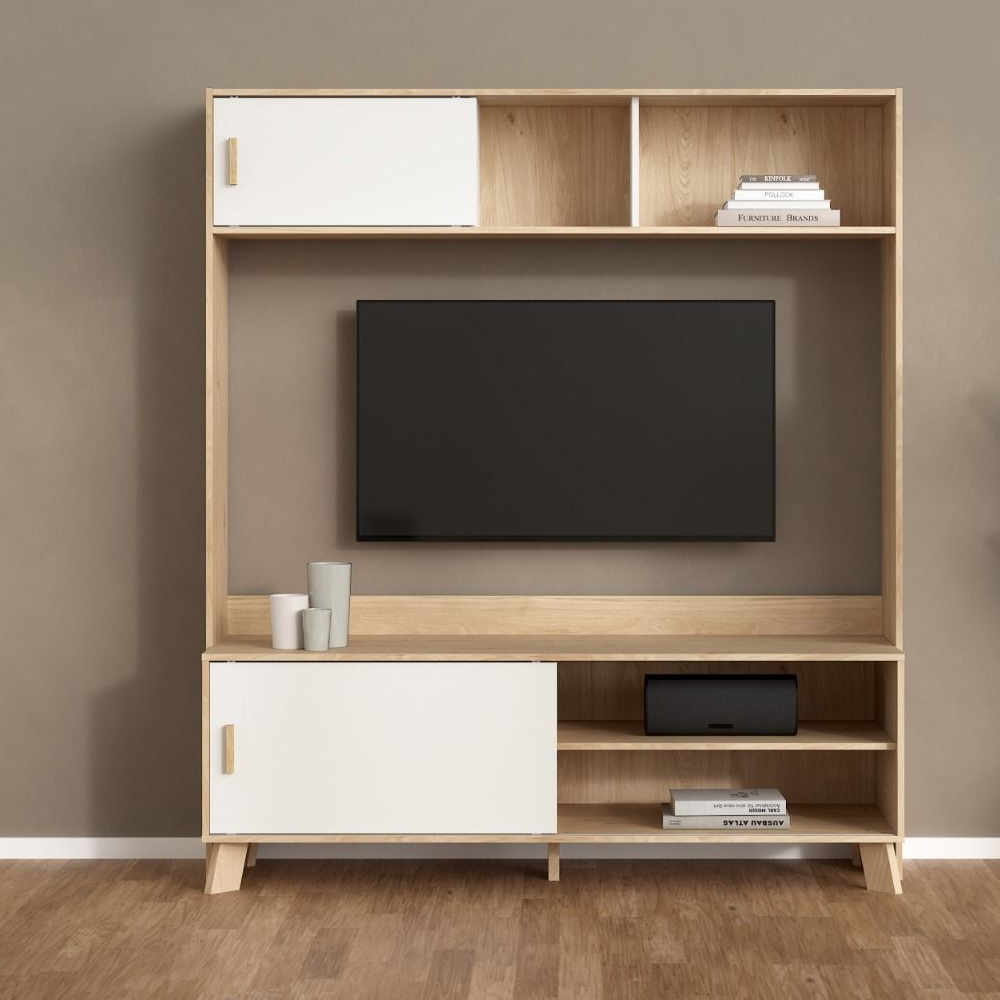 Product photograph of Irvine Wooden Tv Stand With 2 Sliding Doors In Oak And White from Furniture in Fashion