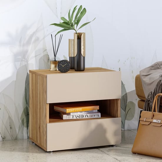 irving wooden bedside cabinet with 2 drawers in mauvella oak