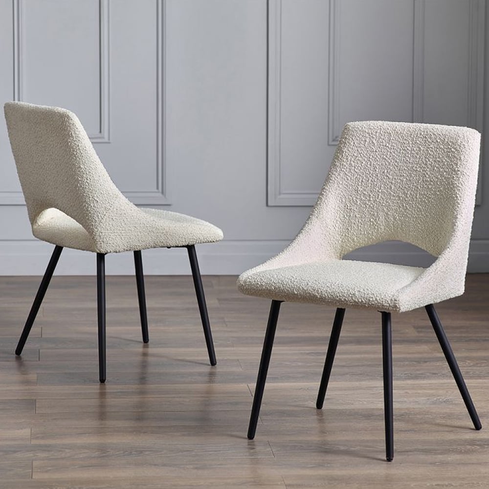 irwin ivory fabric dining chairs with black legs in pair