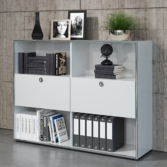Product photograph of Isna High Gloss Home And Office Highboard In Light Grey from Furniture in Fashion