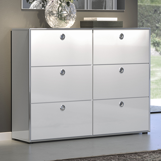 Photo of Isna high gloss highboard with 6 flap doors in white