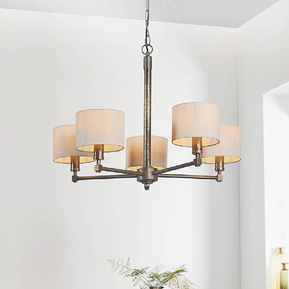 Product photograph of Ithaca 5 Light Natural Fabric Pendant Ceiling Light In Bronze from Furniture in Fashion