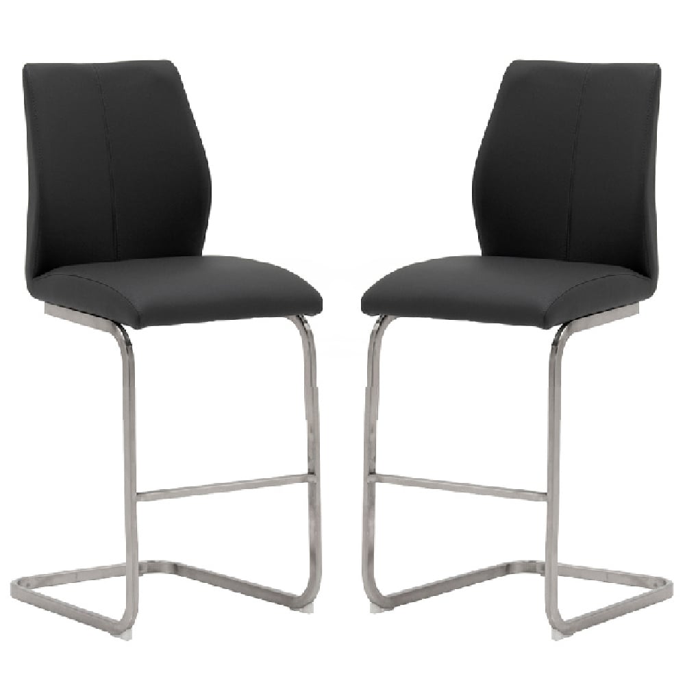 Product photograph of Ithaca Black Faux Leather Bar Stools With Chrome Base In Pair from Furniture in Fashion