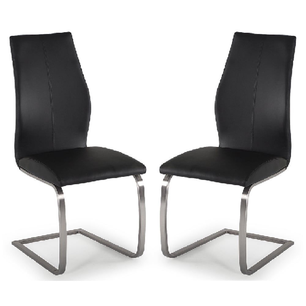 ithaca black faux leather dining chairs with chrome base in pair