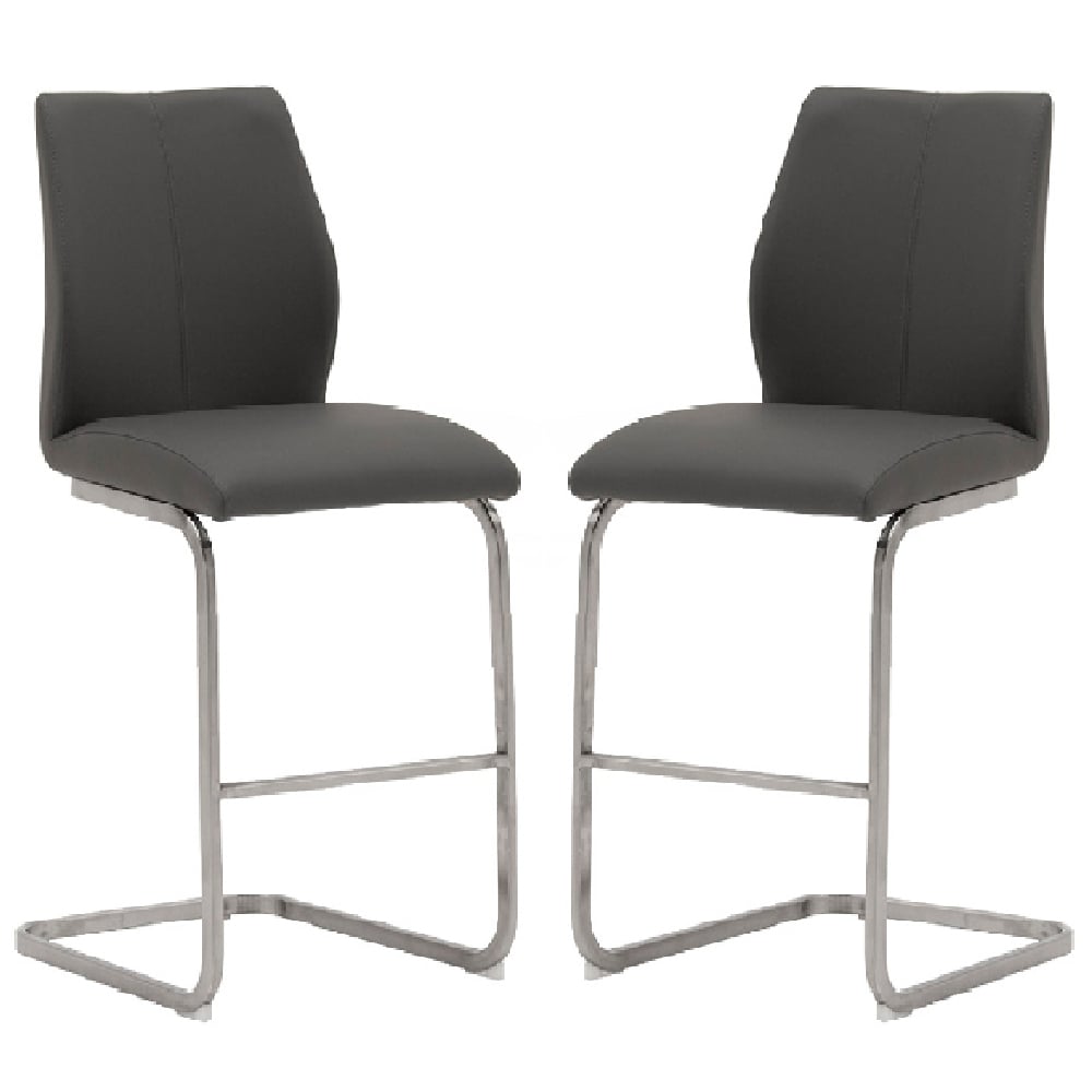 Product photograph of Ithaca Grey Faux Leather Bar Stools With Chrome Base In Pair from Furniture in Fashion