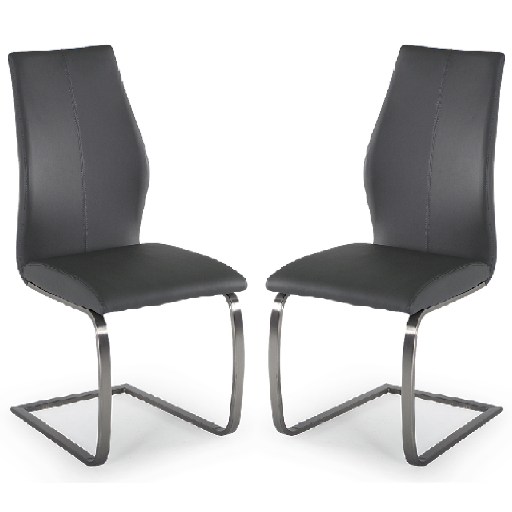 Product photograph of Ithaca Grey Faux Leather Dining Chairs With Chrome Base In Pair from Furniture in Fashion