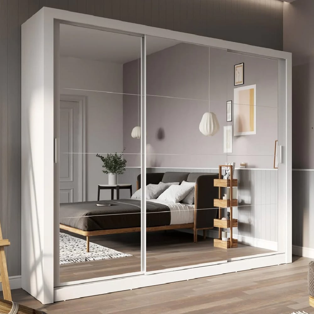 ithaca mirrored wardrobe with 3 sliding doors in white