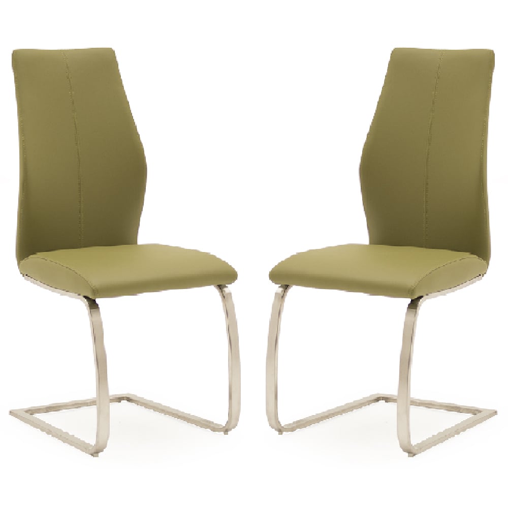 Product photograph of Ithaca Olive Faux Leather Dining Chairs With Chrome Base In Pair from Furniture in Fashion