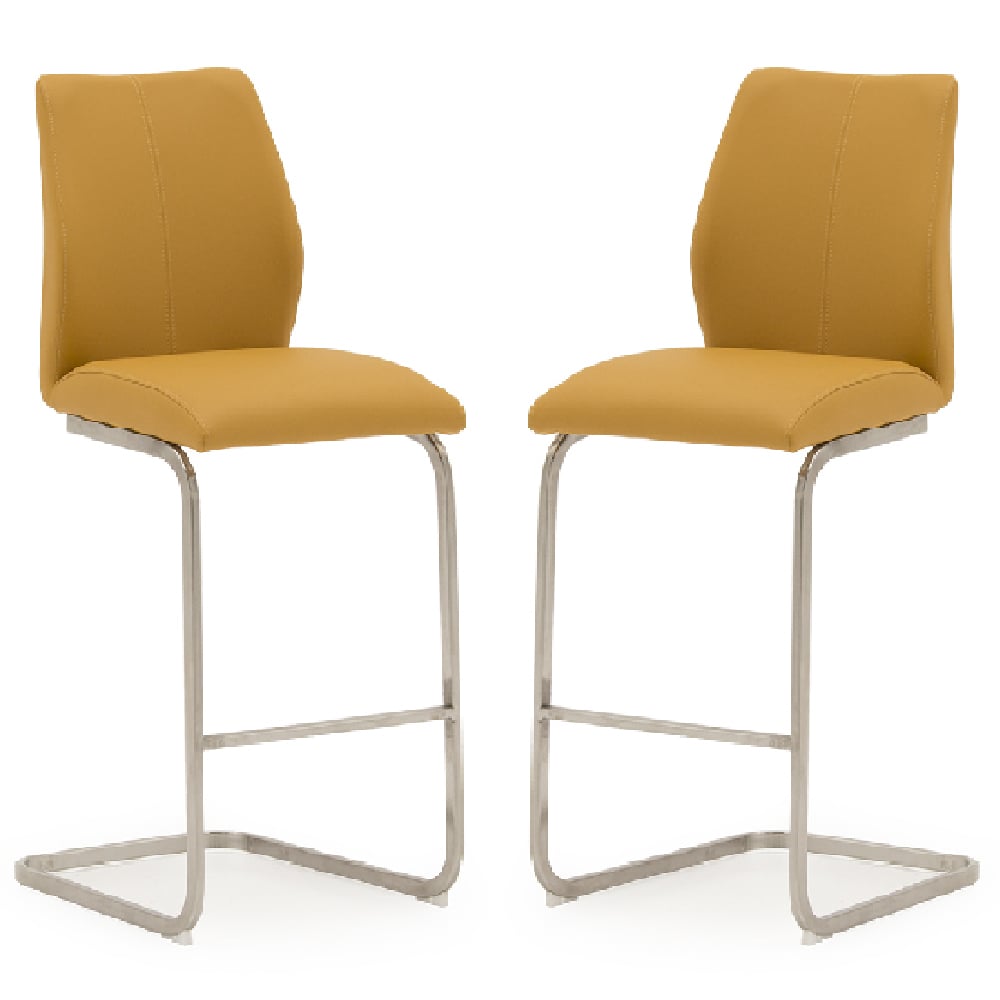 ithaca pumpkin faux leather bar chairs with chrome base in pair