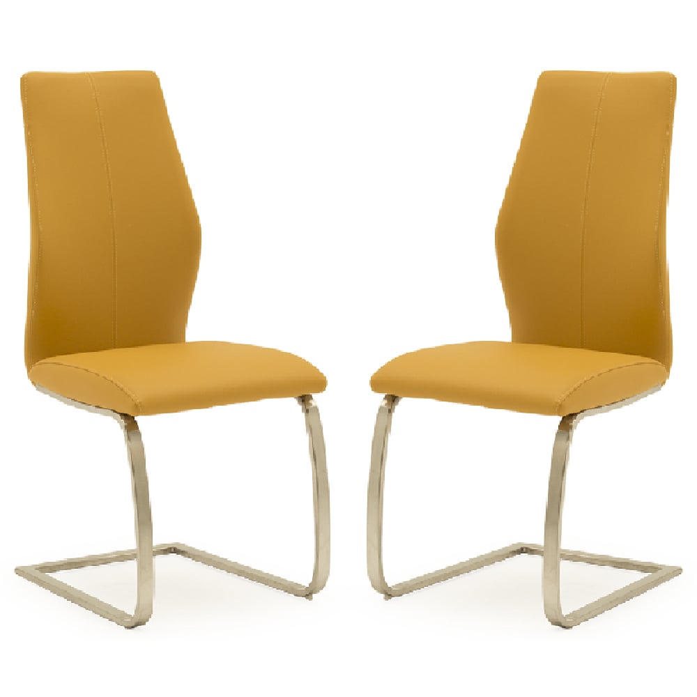 Product photograph of Ithaca Pumpkin Faux Leather Dining Chairs Chrome Base In Pair from Furniture in Fashion