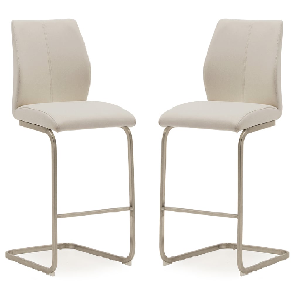 ithaca taupe faux leather bar chairs with chrome base in pair