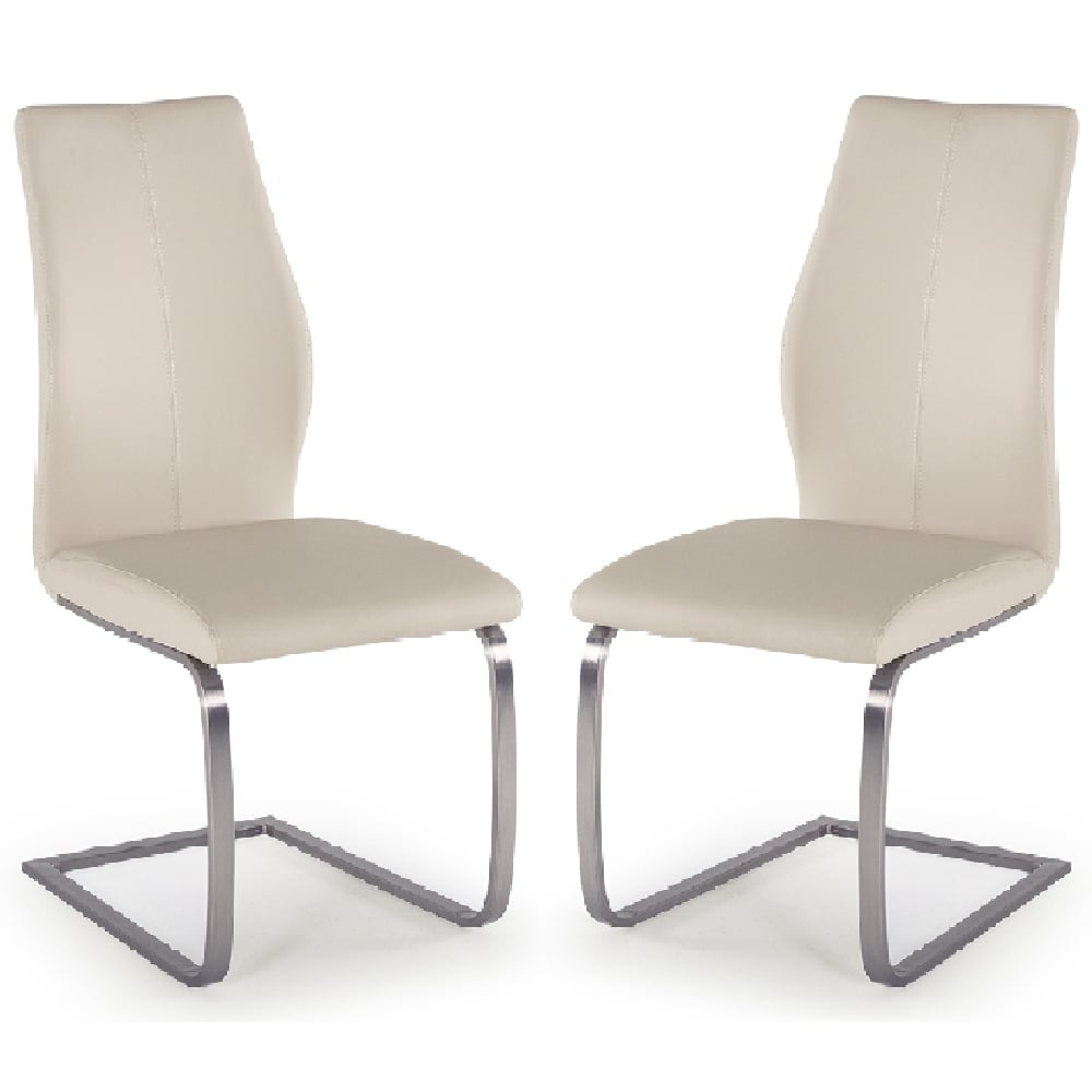 ithaca taupe faux leather dining chairs with chrome base in pair