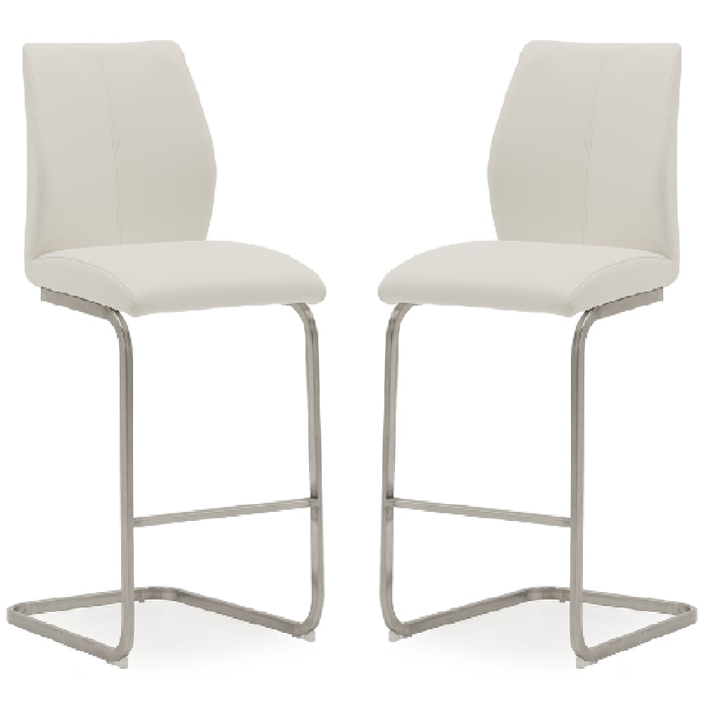 Product photograph of Ithaca White Faux Leather Bar Chairs With Chrome Base In Pair from Furniture in Fashion